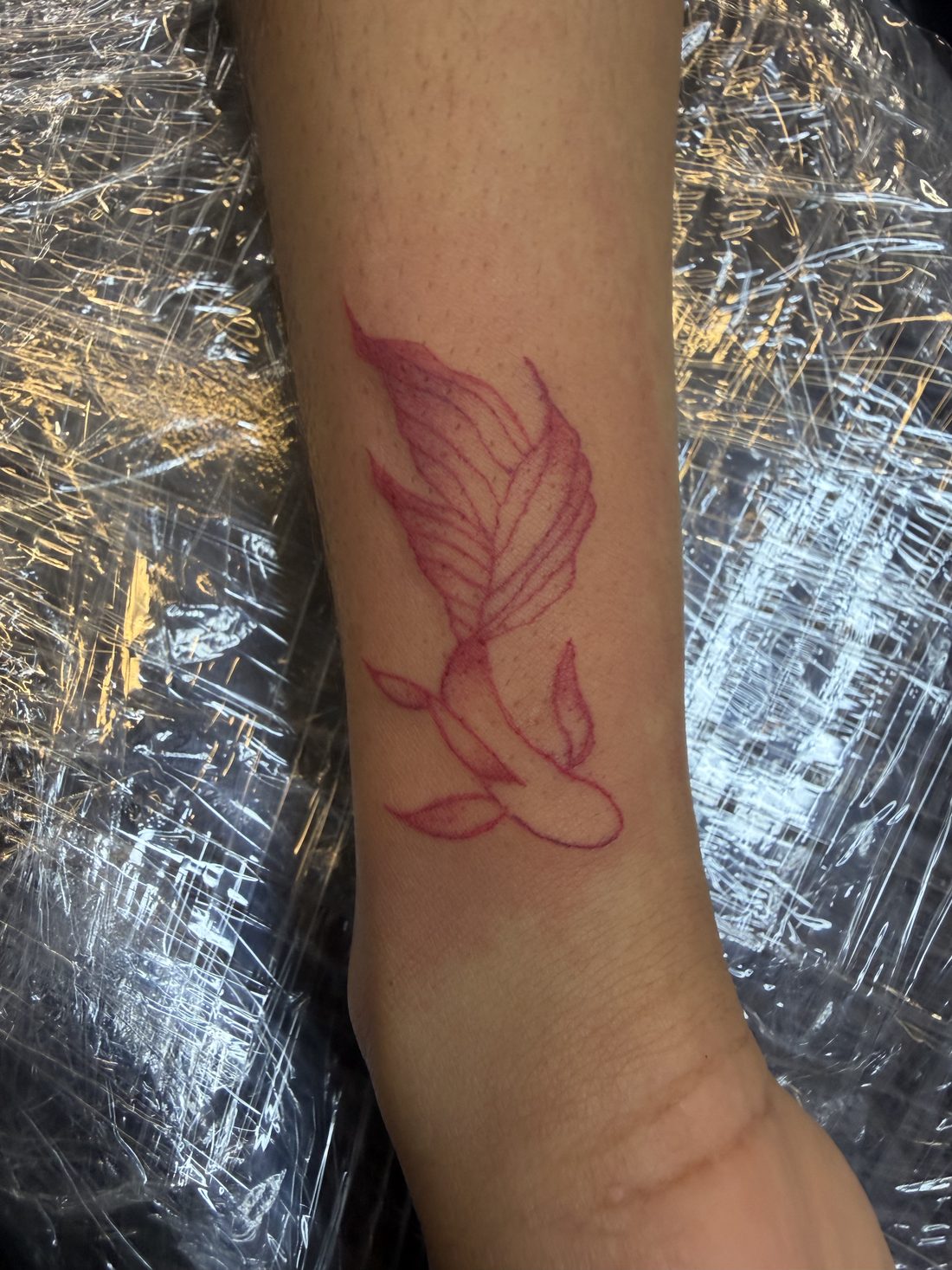Red fine-line koi fish tattoo